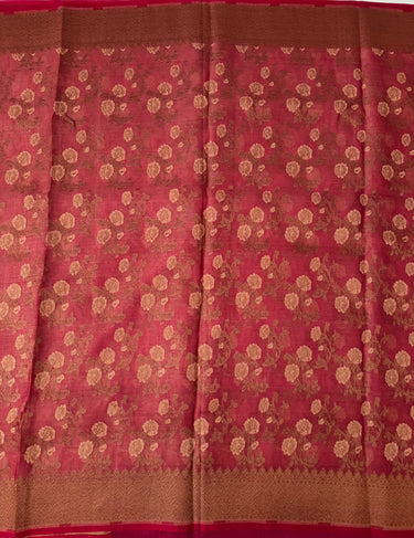 Tissue Silk and Tussar Silk Saree | Antique Zari | Onion Pink | Handwoven | Ships from California